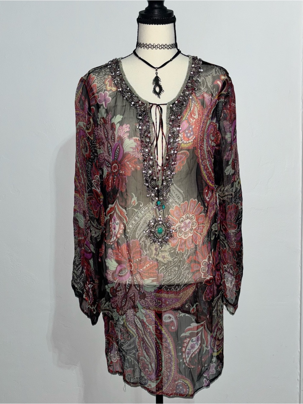 Embellished Paisley Sheer Tunic